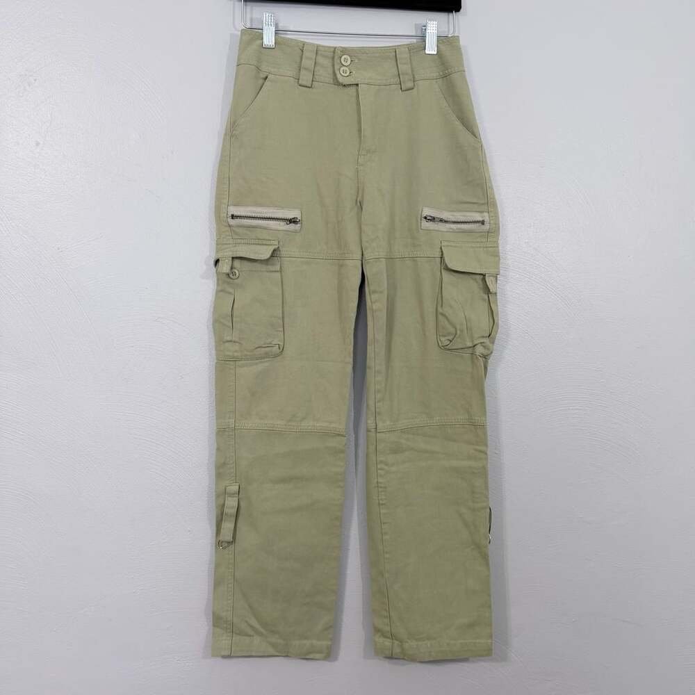 Women Cargo Pants Size XS Khaki Green Zipper Pockets Utility
